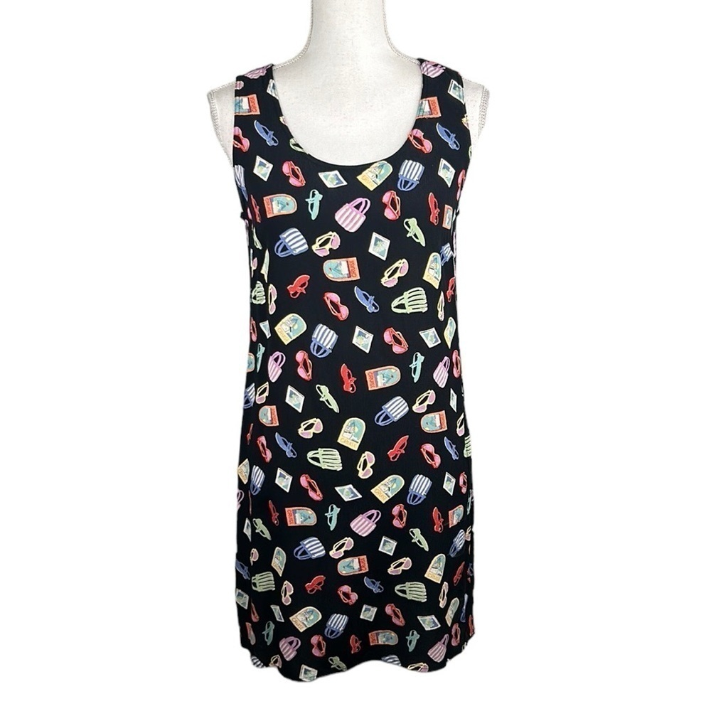 Loco Linda Black‎ Vacation Print Sleeveless Summer Rayon Dress Size Medium
